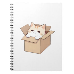 Caderno Espiral Design de Adesivo Kawaii de Gato Fofo em uma Caixa