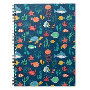 Caderno Espiral Design de animação da vida marinha