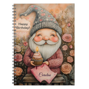 Caderno Espiral Design de aniversário de Gnome personalizável