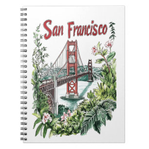 Caderno Espiral Design de Aquarela da ponte de Ouro San Francisco