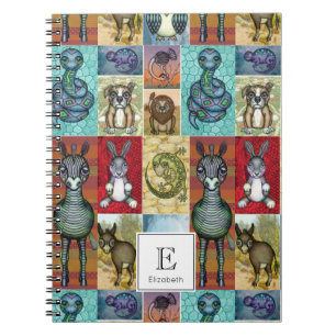 Caderno Espiral Design de Arte Folclórica de Colagem de Animais Bo