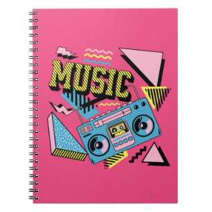 Caderno Espiral Design de boombox de música com estilo retro