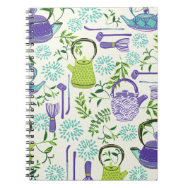 Caderno Espiral Design de Bule de Chá Verde Japonês