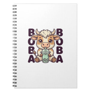Caderno Espiral Design de camiseta vintage de chá de boba de vaca 
