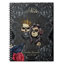 Caderno Espiral Design de casamento gótica impressionante com crân