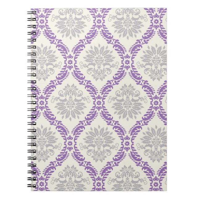 Caderno Espiral design de cinza roxa e damasco de creme (Frente)