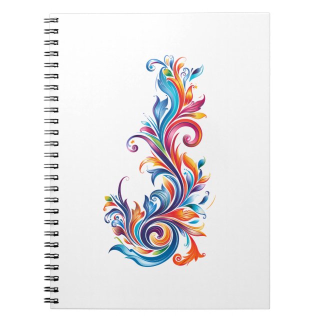 Caderno Espiral design de cores abstratas "Vórtice Cromático" (Frente)