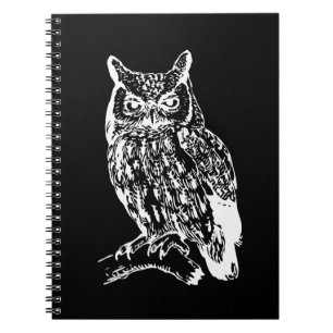 Caderno Espiral Design de Coruja Negra e Branca