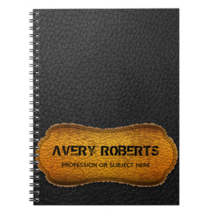 Caderno Espiral design de couro preto e amarelo