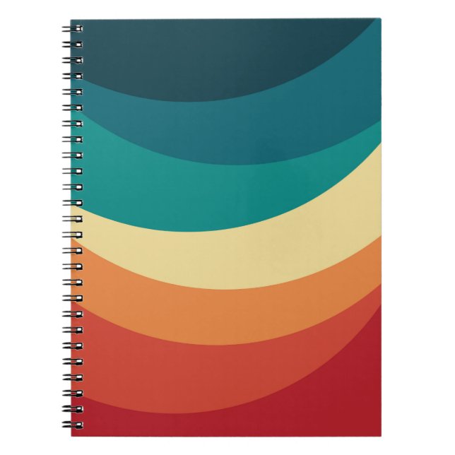 Caderno Espiral Design de curvas coloridas de estilo retrógrado (Frente)