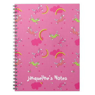 Caderno Espiral Design de desenho rosa-rosa de desenho animado de 