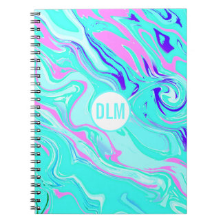 Caderno Espiral design de efeito de mármore azul, rosa e roxo mode