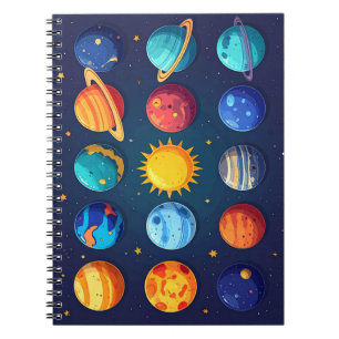 Caderno Espiral Design de Espaço do Sistema Solar Fofo – Educacion