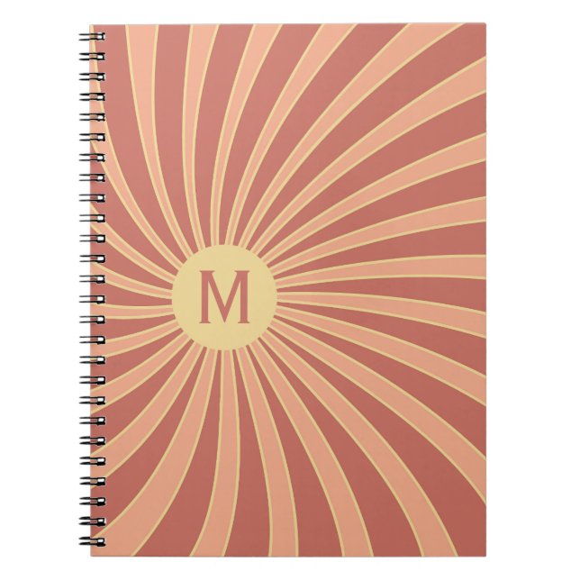 Caderno Espiral Design de explosão solar, estilo retrô rosa e lara (Frente)