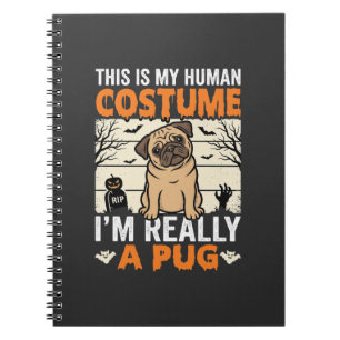 Caderno Espiral Design de Fantasia Humana de Pug Engraçado para o