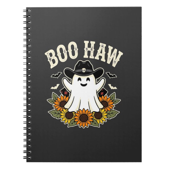 Caderno Espiral Design de Fantasma de Halloween Ocidental Boo Haw (Frente)