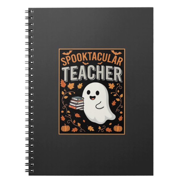 Caderno Espiral Design de Fantasma de Halloween para Professores E (Frente)