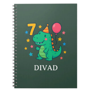 Caderno Espiral Design de festa de aniversário de 7 anos do Dino F