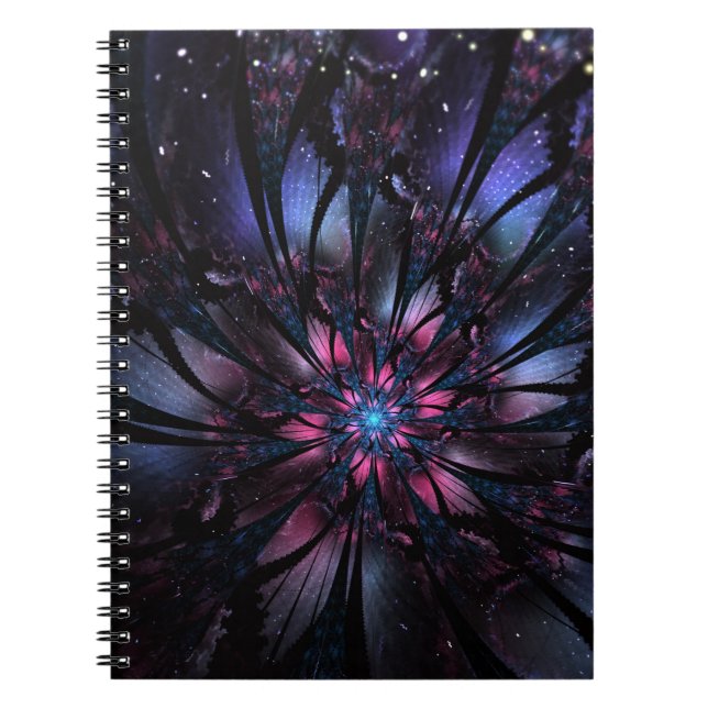 Caderno Espiral design de flor fractal abstrato. (Frente)