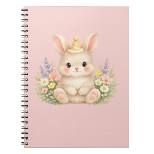 Caderno Espiral Design de Flor Silvestre de Coelho Fofo para Jardi