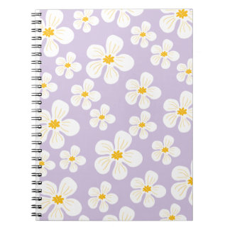 Caderno Espiral Design de Flores Brancas Fofas para Volta às Aulas