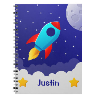 Caderno Espiral Design de Foguete de Aventura Espacial