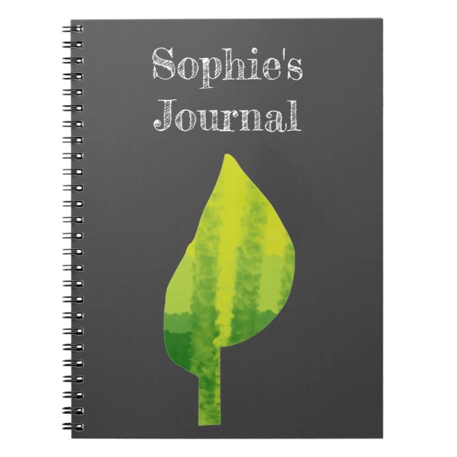 Caderno Espiral Design de folha verde da natureza (Frente)