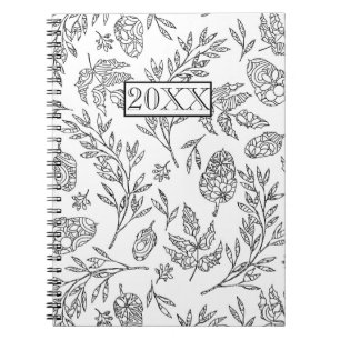 Caderno Espiral Design de Folhagem de Bolota Branca Personalizada