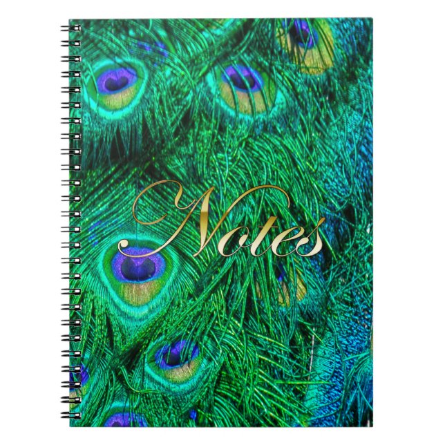 Caderno Espiral Design de Fotografia de Penas de Peacock Radiante (Frente)