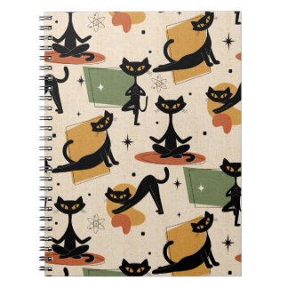 Caderno Espiral Design de Gato Atômico de Meados do Século | Gato