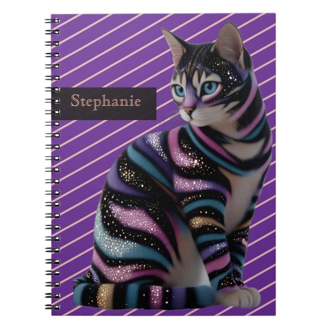 Caderno Espiral Design de Gato Fofo e Nome Personalizado (Frente)