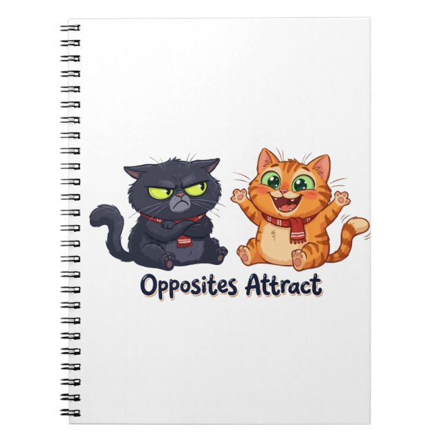Caderno Espiral Design de Gatos Fofos que Atraem Opostos (Frente)