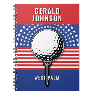 Caderno Espiral Design de Golfe Patriótico dos Estados Unidos