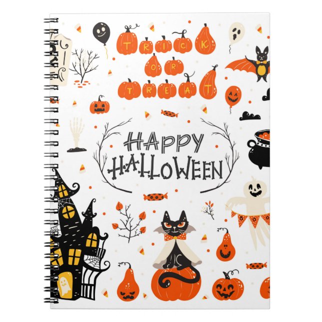 Caderno Espiral Design de Halloween. Clipes de Halloween com (Frente)