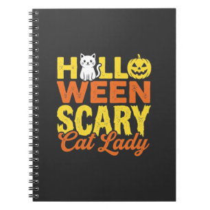Caderno Espiral Design de Halloween da Senhora Gato Assustador_1