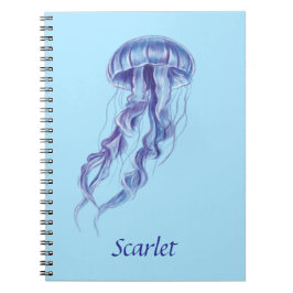 Caderno Espiral Design de ilustração da medusa roxa personalizada