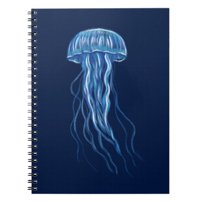 Caderno Espiral Design de ilustração de água-viva azul (Frente)