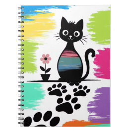 Caderno Espiral Design de Impressão de Gato Preto Colorido para No
