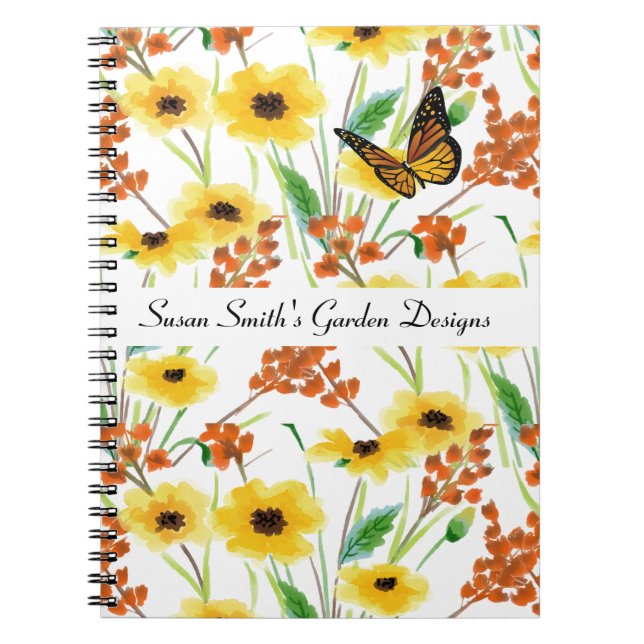 Caderno Espiral Design de Jardim Floral de Aquarela (Frente)