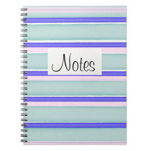 Caderno Espiral Design de listras brancas cor-de-rosa azul
