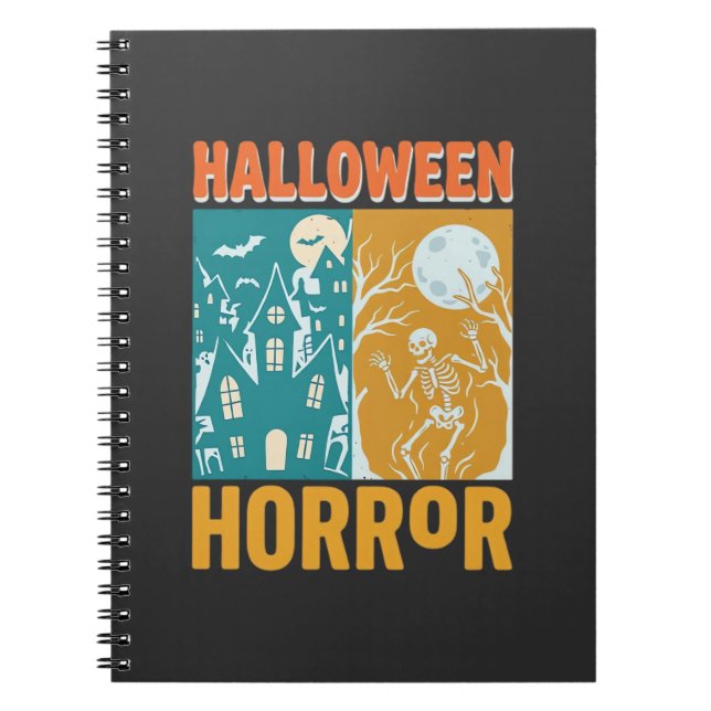 Caderno Espiral Design de Lua de Casa Assombrada de Halloween_1 (Frente)