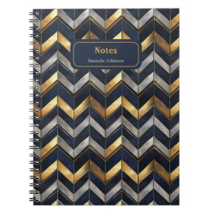 Caderno Espiral "Design de Luxo Art Déco: Dourado, Prata & Azul