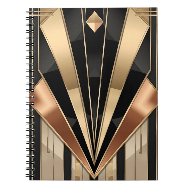 Caderno Espiral Design de Luxo Geométrico Art Deco Sol Explosão (Frente)