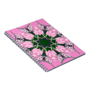 Caderno Espiral Design de Moda Floral, de cor branca, a preto e ro