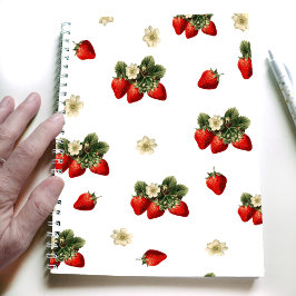 Caderno Espiral Design de morango em branco, simples moderno