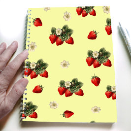 Caderno Espiral Design de morango no notebook moderno e amarelo