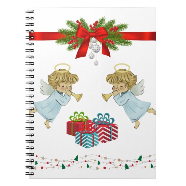Caderno Espiral Design de Natal com anjos (Frente)