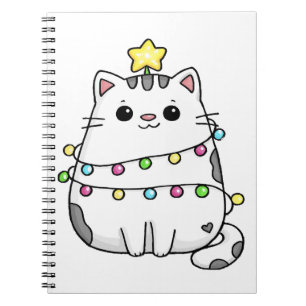 Caderno Espiral design de Natal de gato fofo