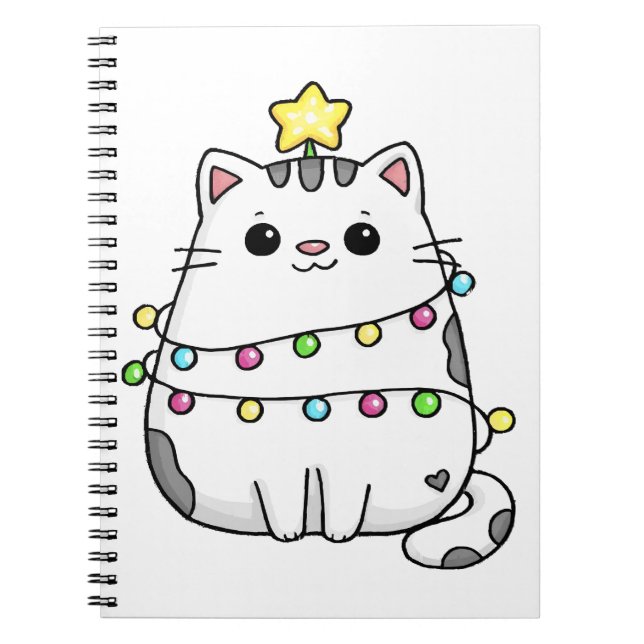 Caderno Espiral design de Natal de gato fofo (Frente)