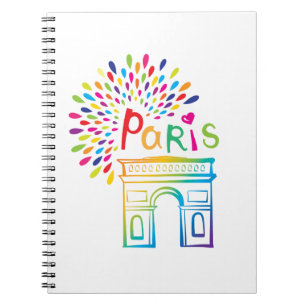 Caderno Espiral Design de néon de Paris France   Arco do Triunfo  
